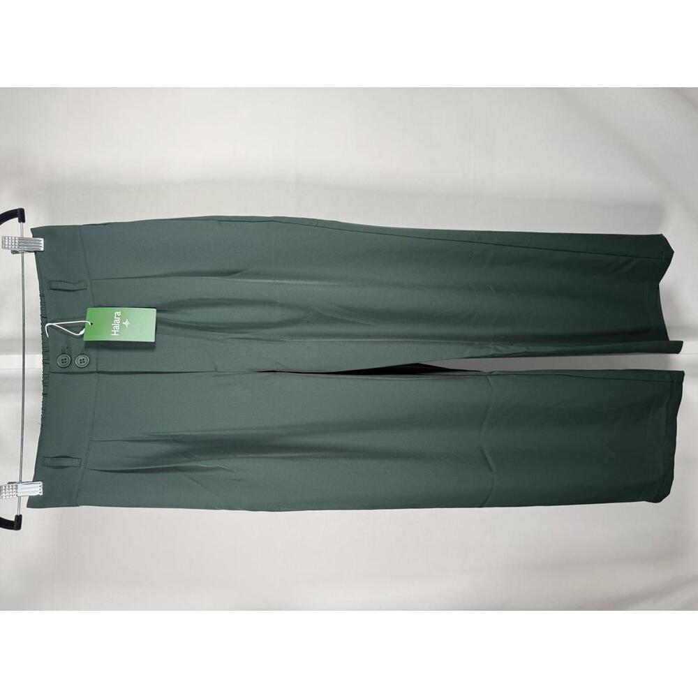 NWT Halara High Waisted Shirred Straight Leg Work Pants Dark Green M Petite - Picture 2 of 13